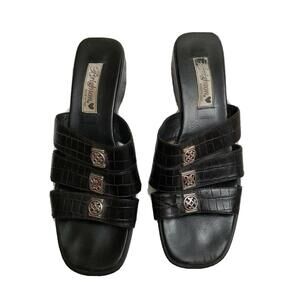 Brighton Womens Brandy Sandals Black Crocodile Embossed Embellished 9.M
